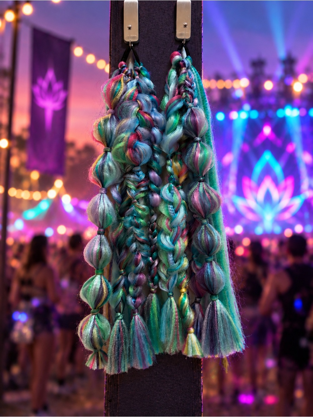 “Aurora Tide” Festival Multi-Color Synthetic Hair Braid Extensions (Set of 2)